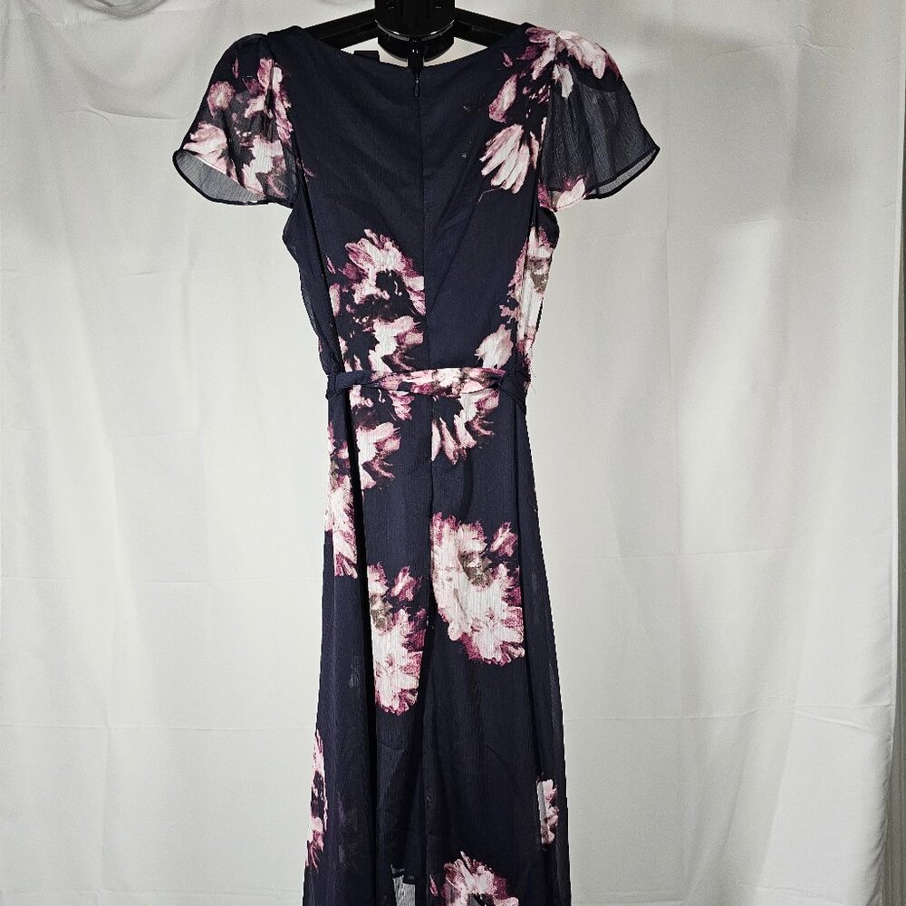 DKNY Womens Navy Floral Midi Flutter Sleeve Wrap Dress Size 6 - Picture 7 of 12